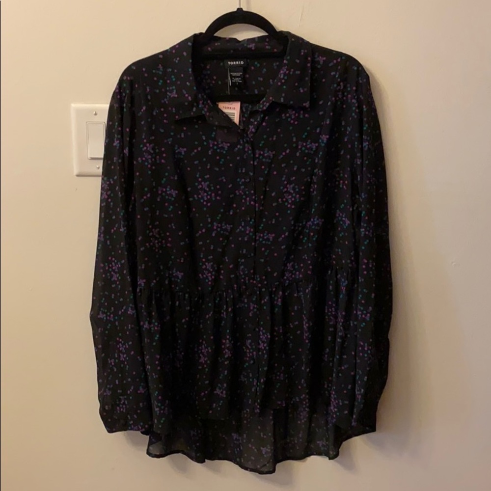 Black Polka Dot High Low Blouse